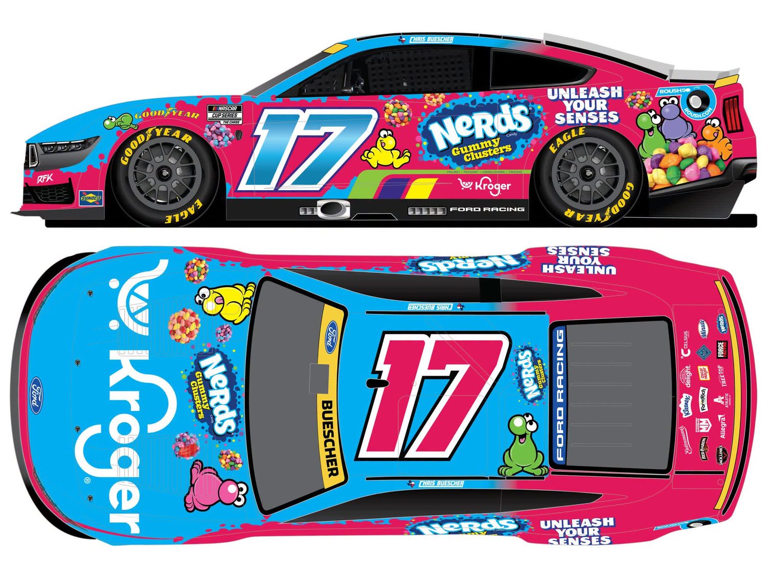 PRE-ORDER - Chris Buescher 2026 Kroger/Nerds Gummy Clusters 1:24 Elite FOIL Numbers Nascar Diecast