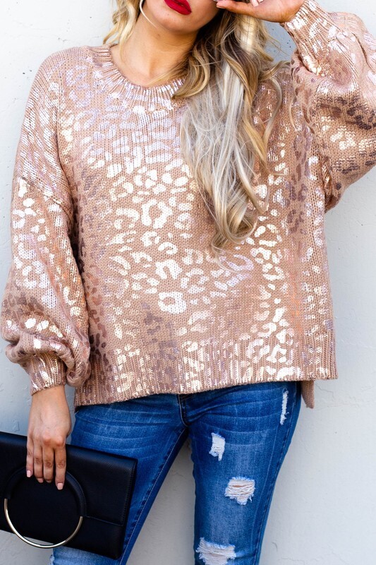 Ellis Pink Gold Leopard Sweater ~ Taupe