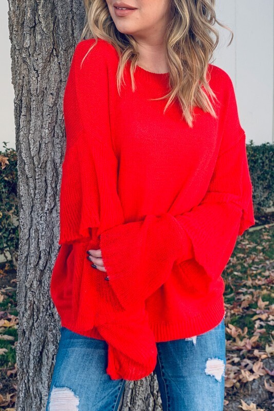 Rosa Tiered Ruffle Sleeve Sweater ~ Red
