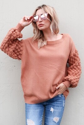 Janelle Bubble Sleeve Detailed Sweater ~ Brown