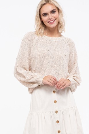 Lillie Knit Pom Pom Sweater ~ Oatmeal