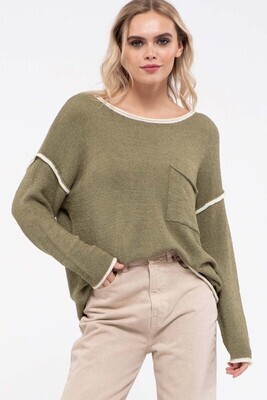 Maxine Contrast Trim Knit Top ~ Olive