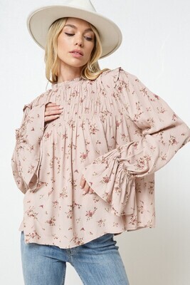 Romance Floral Smocked Ruffle Top ~ Dusty Pink
