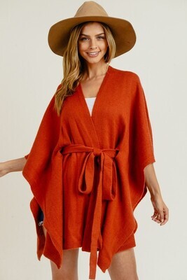 Aubrielle Belted Poncho Cardigan ~ Rust