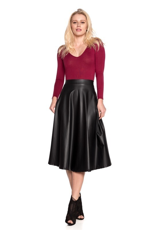 Melani Pleated High Waist Leather Skirt ~ Black