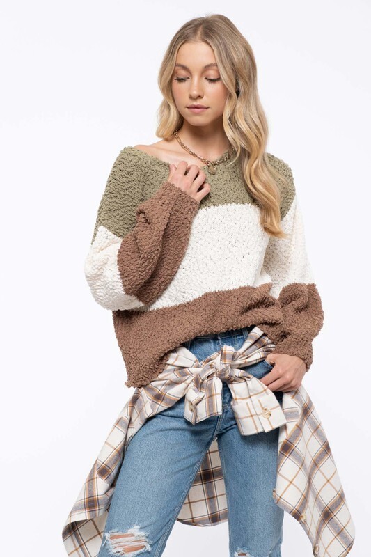 Sloan Slouchy Color Block Sweater ~ Olive