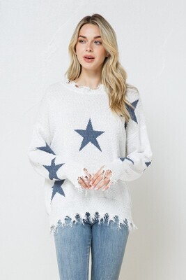 Whitney Frayed Star Sweater ~ White