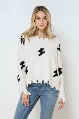Sadie Frayed Lightning Sweater ~ Ivory