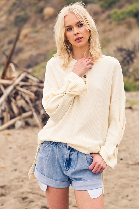 GOOD GRIEF! HENLEY RIB KNIT TOP-