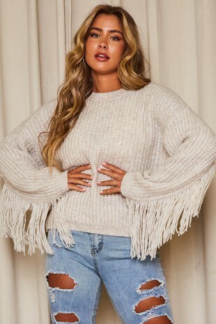 Nevaeh Fringed Sleeve Sweater ~ Natural