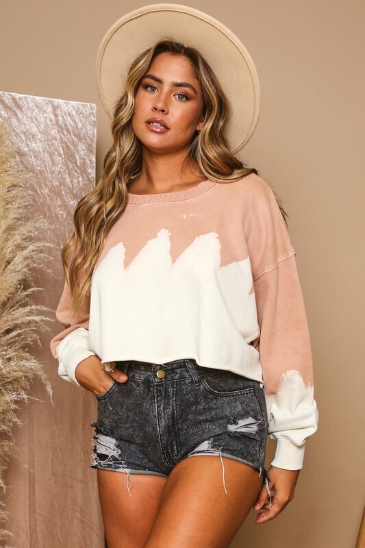 Denise Distress Knit Pullover ~ Peach