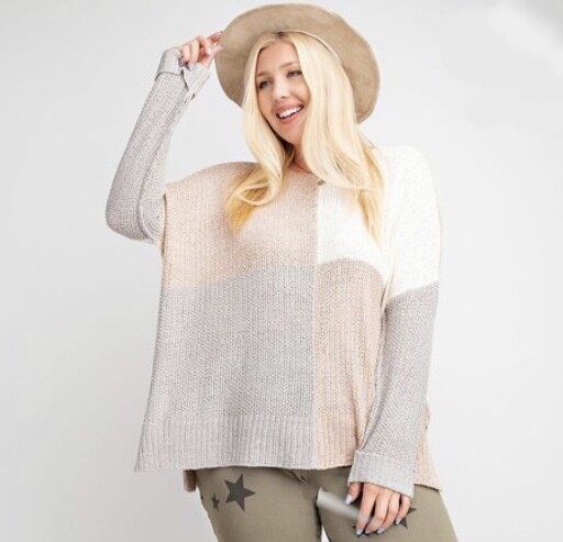 Erica Color Block Knit Sweater ~ Mauve Grey
