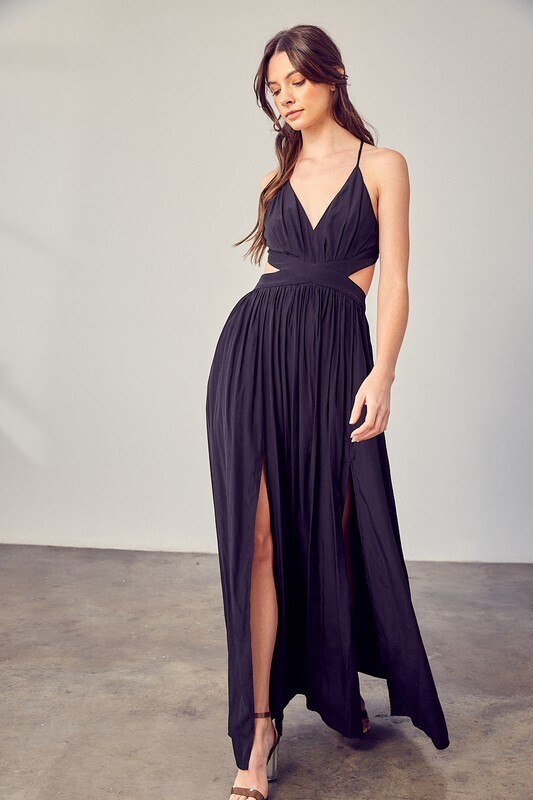 Christina Side Slit Maxi Dress ~ Black