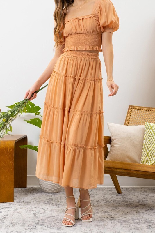 Ashlyn Solid Tiered Skirt ~ Dusty Orange