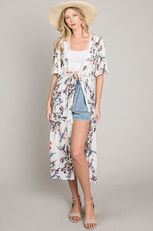 Adele Textured Floral Duster ~ White