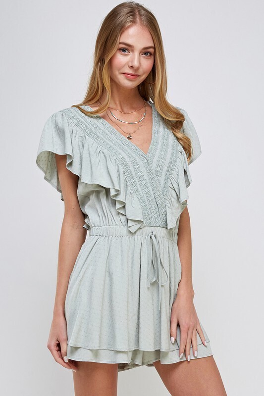 Kylie Double Layer Ruffle Romper ~ Sage