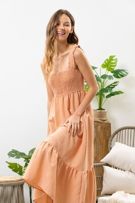 Annalise Smocked Midi Dress ~ Apricot