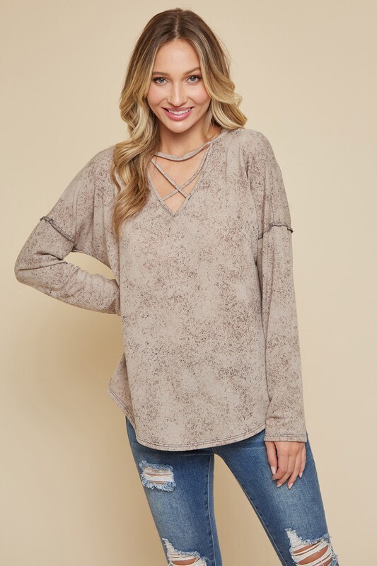 Veronica Criss Cross Front Detail Top ~ Taupe
