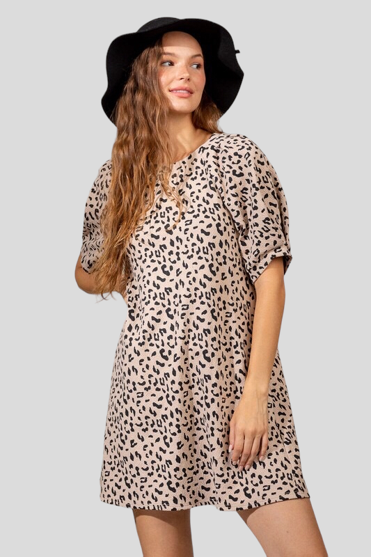 Matilda Puff Sleeve Leopard Dress ~ Cream