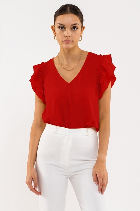 Alexandra Double Ruffle Sleeve Top ~ Red