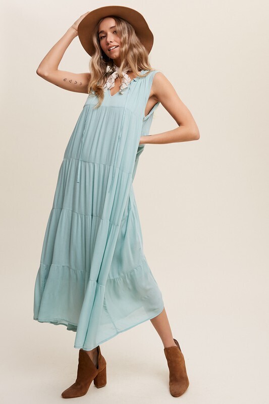 Cleo Tiered Sleeveless Maxi Dress ~ Aqua Blue