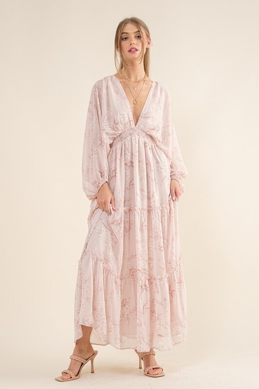 Camila Chiffon Floral Maxi Dress ~ Pale Pink