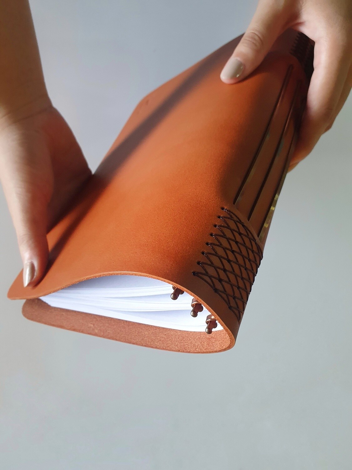 Triple Binder Leather Cover (Refillable Unbound Sketchbook / Journal / Notebook) - standard A4 paper inserts