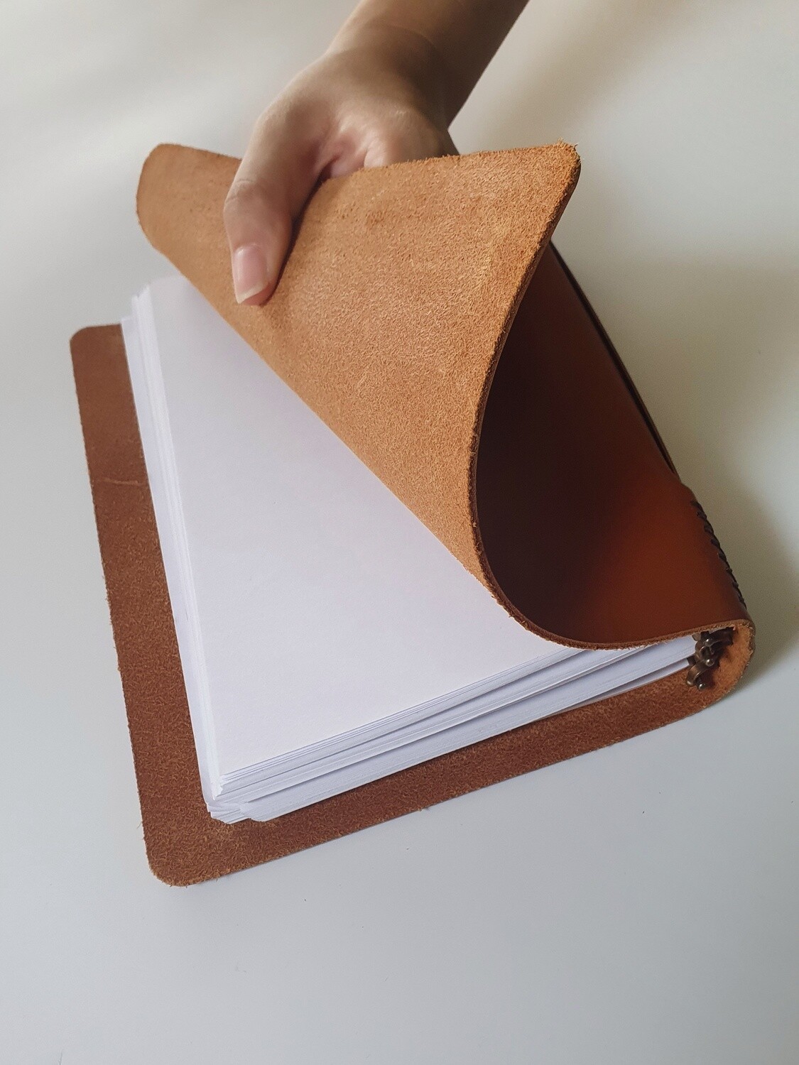 Triple Binder Leather Cover (Refillable Unbound Sketchbook / Journal / Notebook) - standard A4 paper inserts