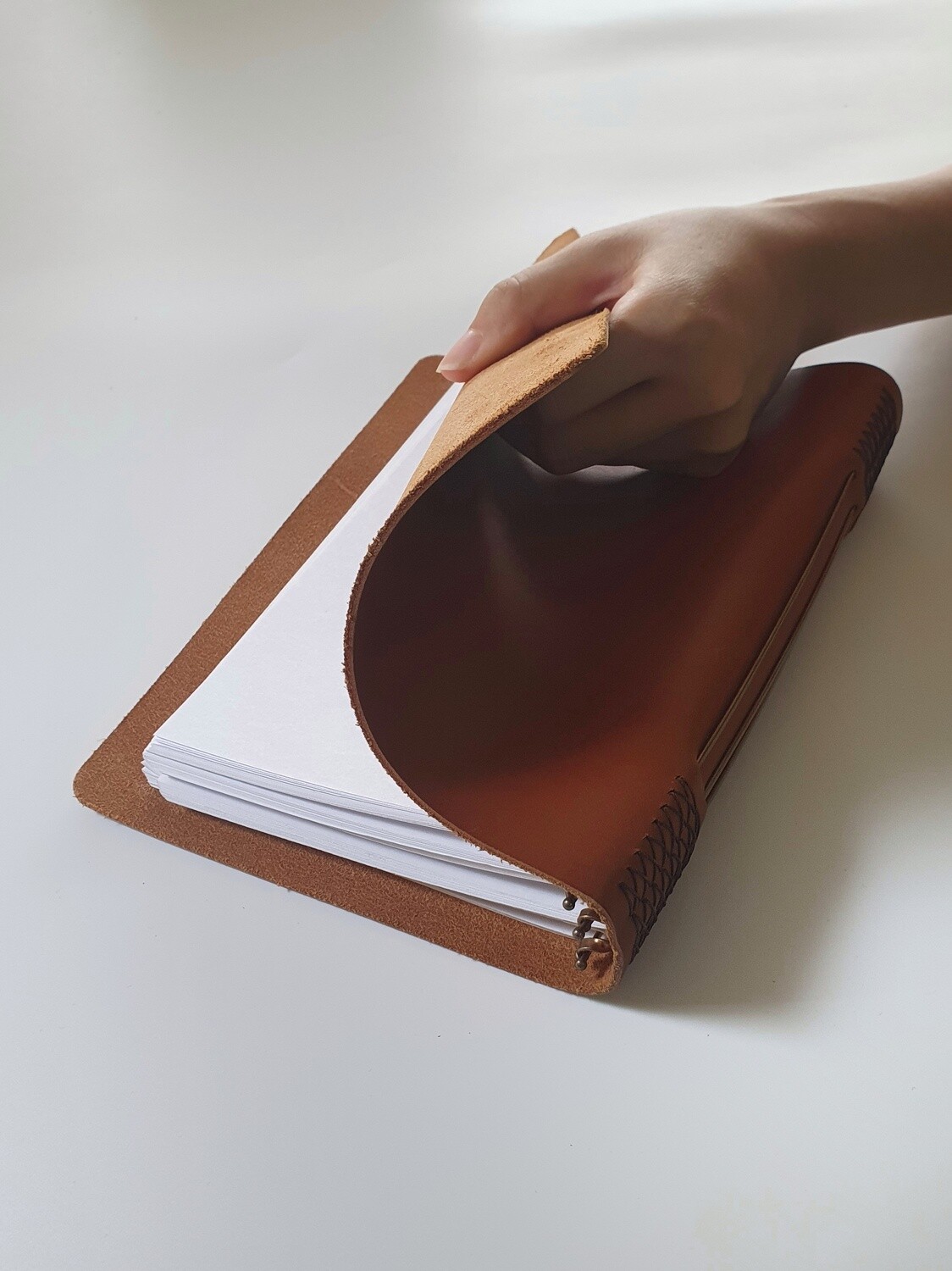 Triple Binder Leather Cover (Refillable Unbound Sketchbook / Journal / Notebook) - standard A4 paper inserts