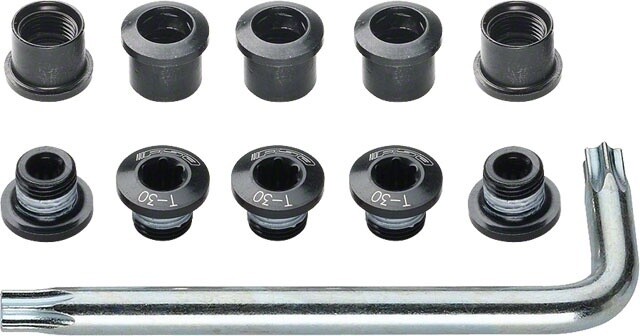 FSA Torx T-30 Alloy Double Chainring Nut/Bolt Set with tool: Black 24659