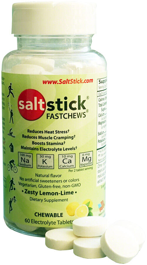 SaltStick Fastchews Chewable Electrolyte Tablets: Bottle of 60 Lemon Lime MSALTST11