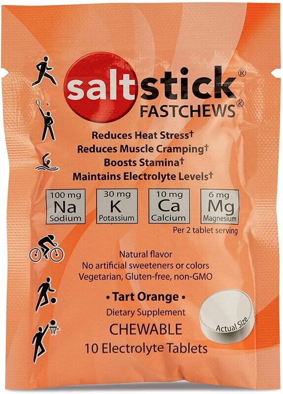SaltStick Fastchews, Electrolyte Replacement Tablets for Rehydration, Exercise Recovery, Youth & Adult Athletes, Hiking, Hangovers, & Sports Recovery,Packets of 10 Tablets, Orange Flavor