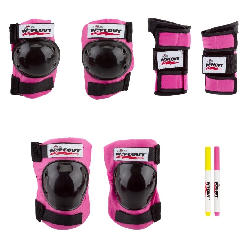 Wipeout 3-Pack Multi-Sport wrist guards with Wipeout dry erase elbow and knee