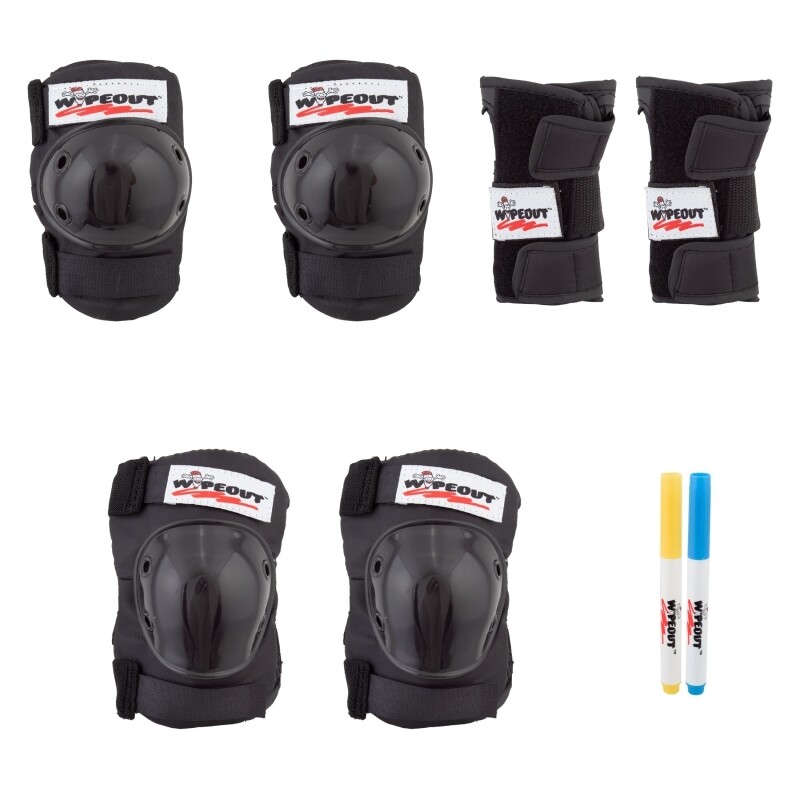 Wipeout 3-Pack Multi-Sport wrist guards with Wipeout dry erase elbow and knee