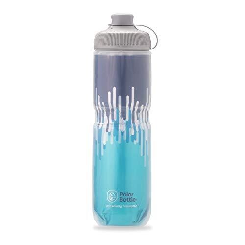 Polar Bottle Breakaway Muck Insulated Mountain Bike Water Bottle - BPA Free, Cycling &amp; Sports Squeeze Bottle with Dust Cover (Zipper - Slate Blue &amp; Tu