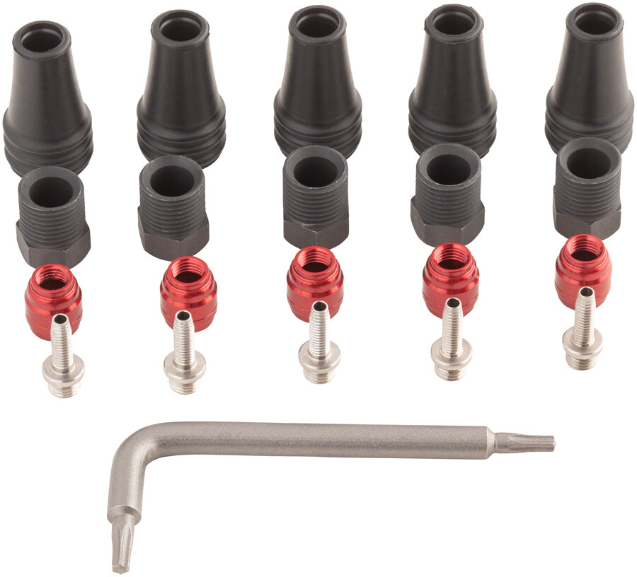 SRAM Red/Force AXS 2-Pc Disc Brake Hose Fitting Kit - 5 Threaded Hose Barbs, 5 Compression Nuts,, 1 T8 Torx