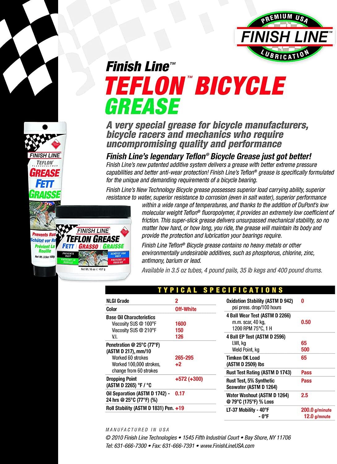 Finish Line Premium Grease with Teflon 3.5oz Tube