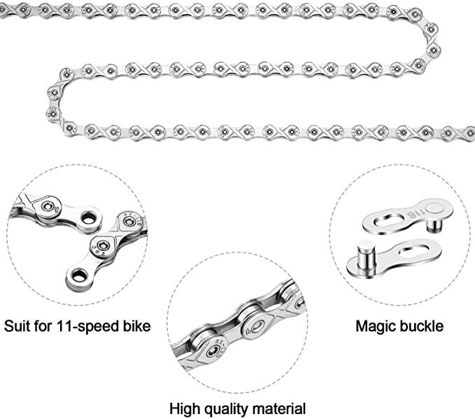 11 Speed Bike Chain, 116 Links Stainless Steel Bicycle Chain and Missing Link for 11-Speed Chain Bike Replacement and Repair