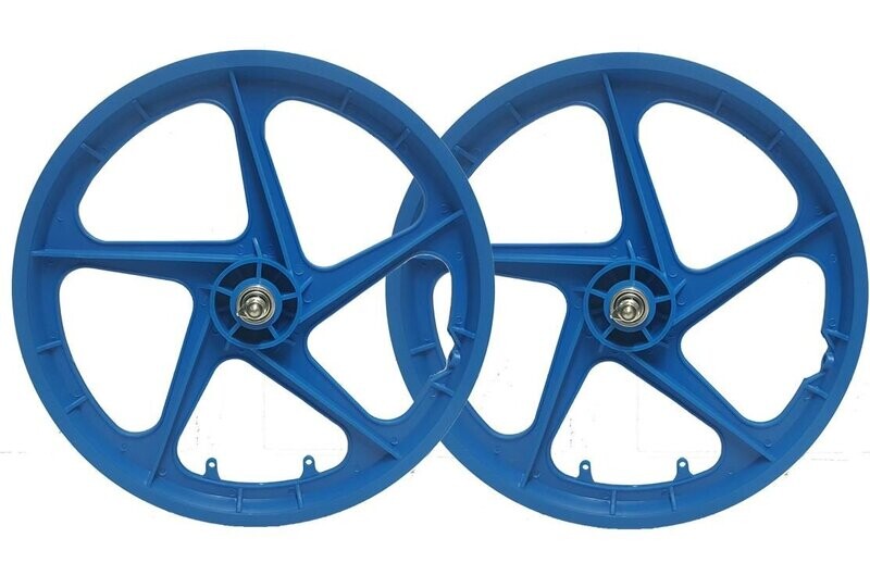 PAIR 20" BMX Mag Wheels BLUE Aero 5 Spoke Retro Freestyle Front & Rear BMX Bike Wheelset
