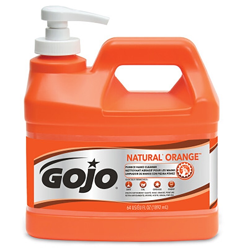 GOJO NATURAL ORANGE Pumice Hand Cleaner, 1/2 Gallon Quick Acting Lotion Hand Cleaner with Pumice Pump Bottle