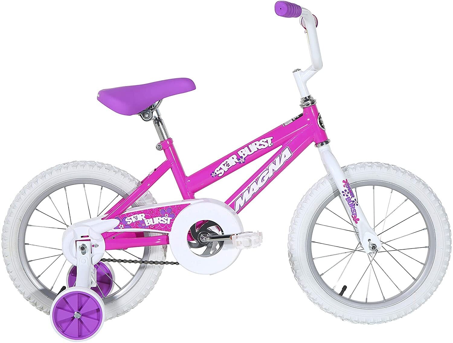 Dynacraft Magna Kids Bike Girls 16'' Inch Wheels with Training Wheels in Purple, Teal and Pink for Ages 4 and Up