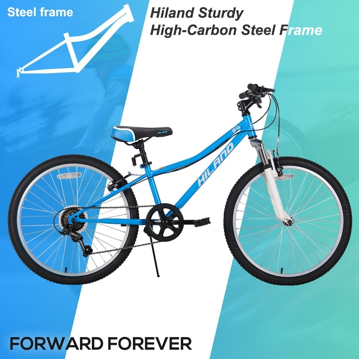 Hiland 24 Inch Mountain Bike Shimano 7-Speed for Kids,Youth-Blue
