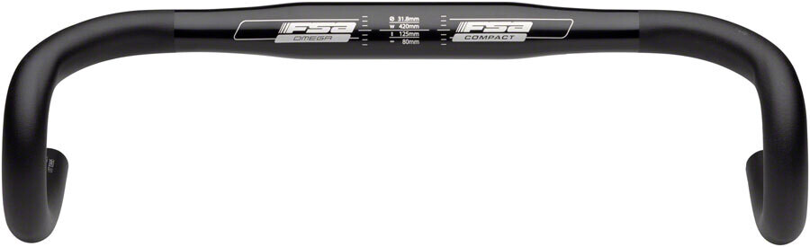 FSA (Full Speed Ahead) Omega Compact  Drop Handlebar - Aluminum, 31.8mm, 44cm, Black