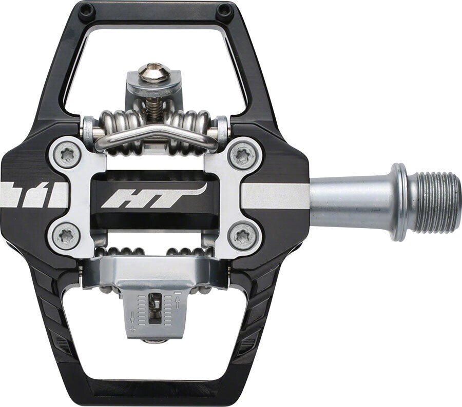 HT T1 Enduro Race Pedals - Dual Sided Clipless with Platform, Aluminum, 9/16&quot;, Black