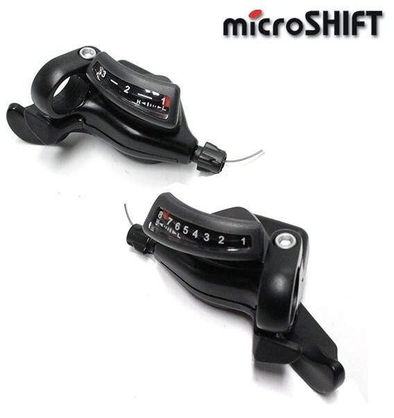 microSHIFT Thumb-Tap Shifter Set, 8-Speed, Triple, Optical Gear Indicator, Shimano Compatible 