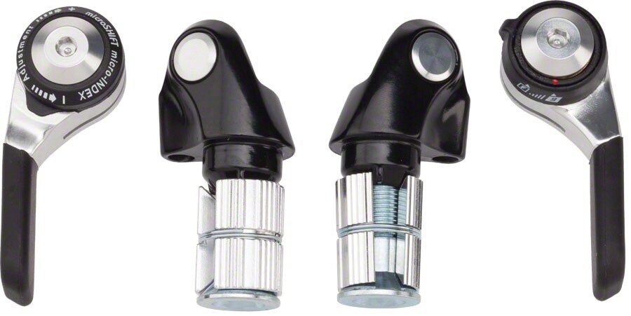 microSHIFT Bar End Shifter Set, 9-Speed Road, Double/Triple, Shimano Compatible, Silver (No Box)