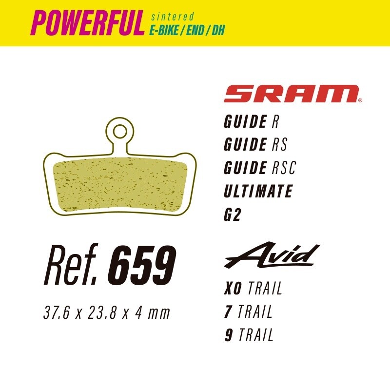 LESS 659 POWERFUL BRAKE PAD FOR SRAM GUIDE, ULTIMATE/G2, AVID X0/9/7
