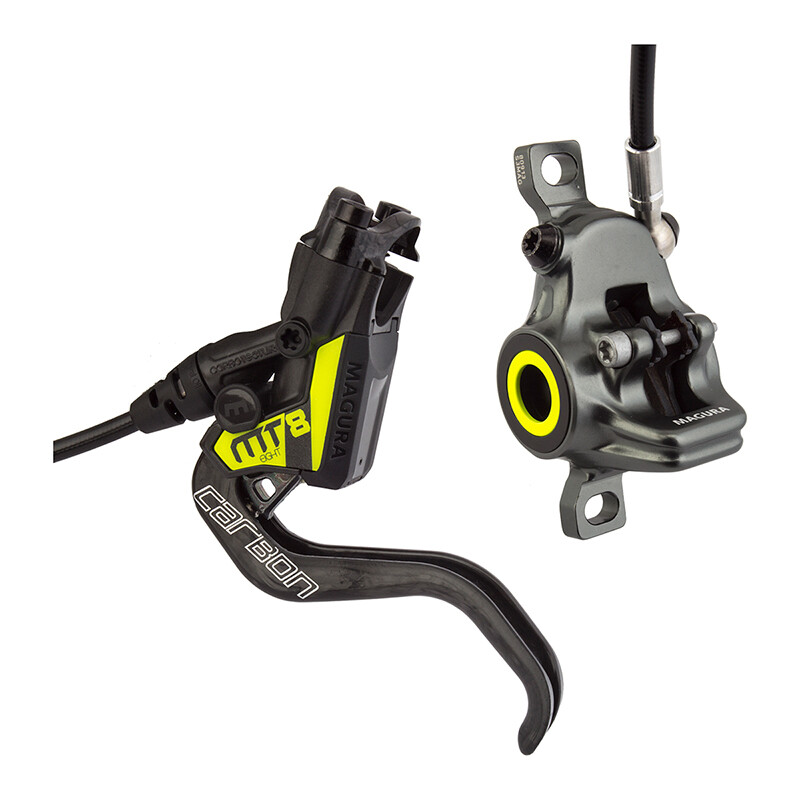 Magura MT8 SL Disc Brake and Lever - Front or Rear, Hydraulic, Post Mount, Gray/Yellow
