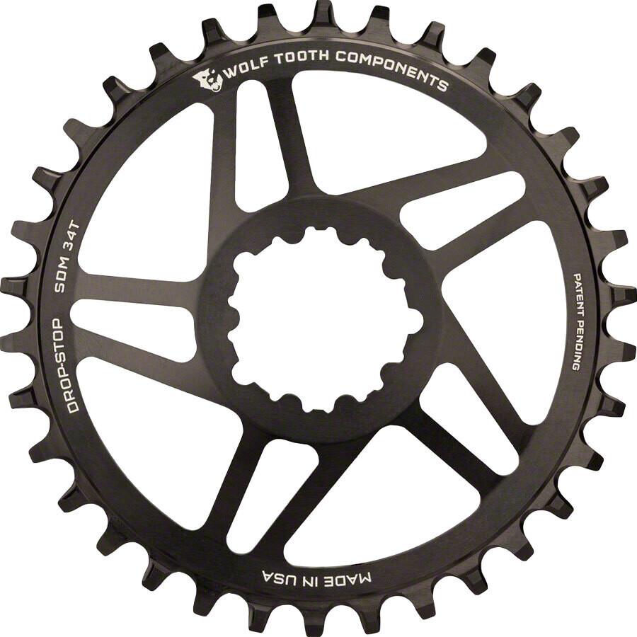 Wolf Tooth Direct Mount Chainring - 36t, SRAM Direct Mount, Drop-Stop, For SRAM 3-Bolt Cranksets, 6mm Offset, Black