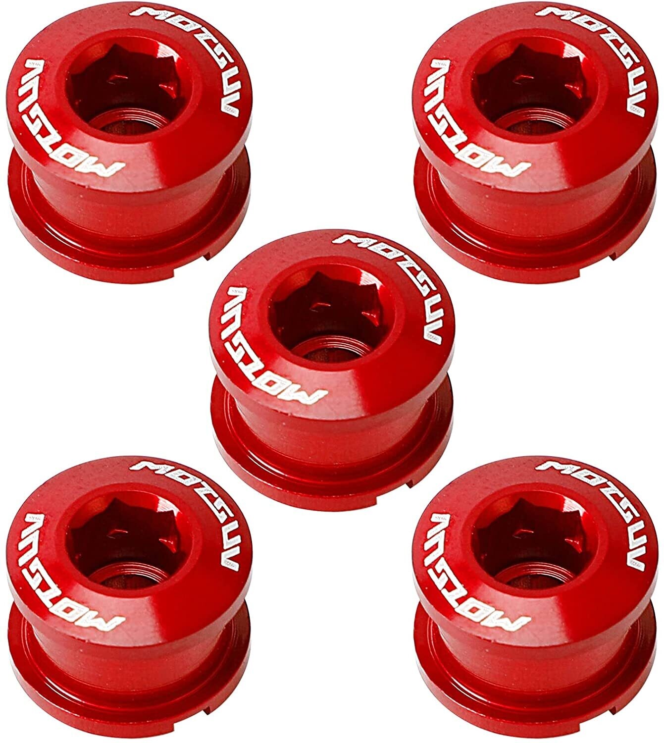 Omega 5Packs M8 Single Chainring Bolts in Aluminum Red